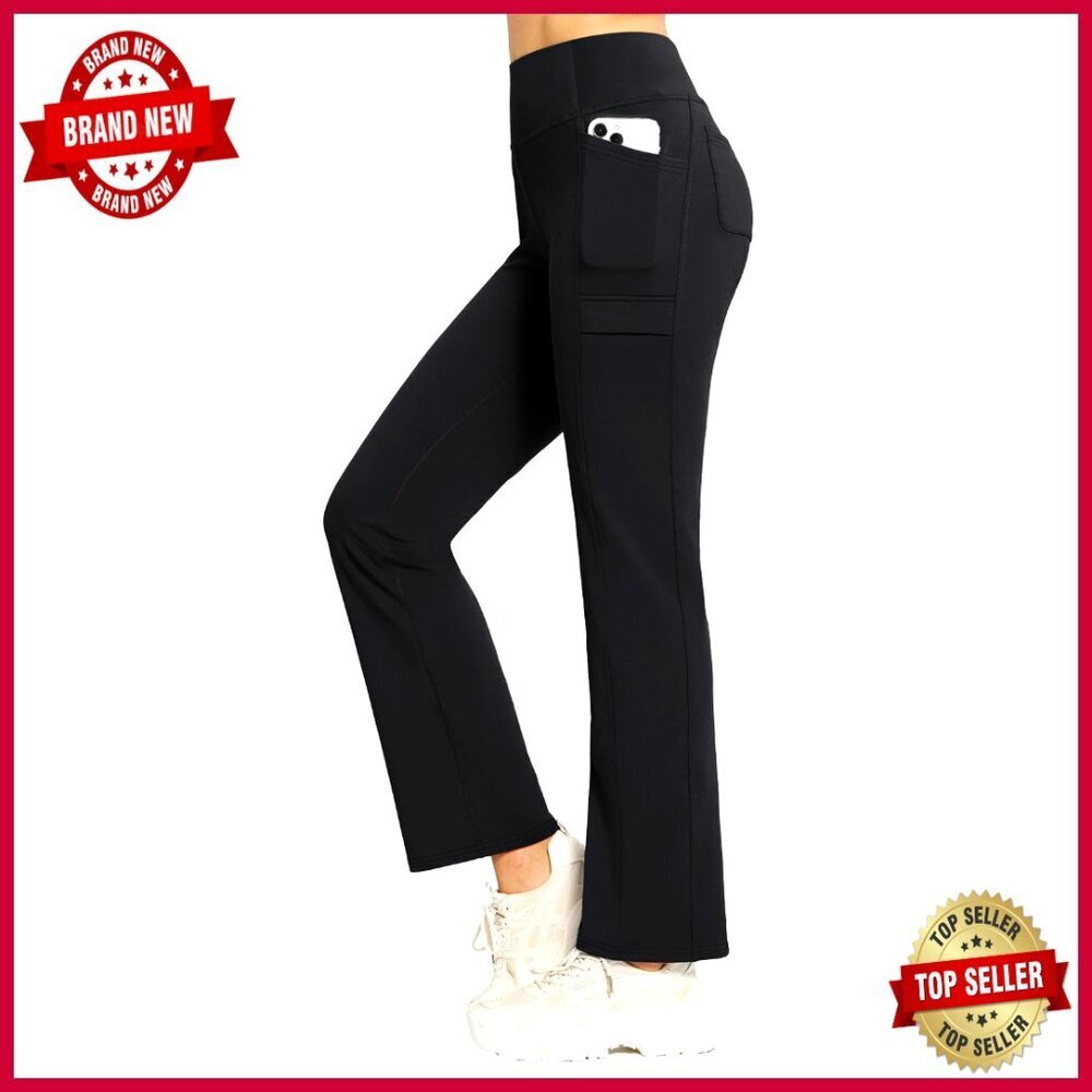 Fleece Lined Winter Yoga Pants High Waisted Straight Leg with 6 Pockets